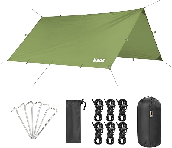 Haegs Tarp Canopy Awning, Portable Cover Tarpaulin Multifunction Outdoor Camping Travel Awning Tarpaulin Sunshade Caravan Awning Side Tent Canopy - 300x400 cm - Green