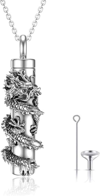 CHENGHONG Cremation Jewelry for Ashes 925 Sterling Silver Dragon/Angel Wing/Rose/Sunflower/Dragonfly/Pet Paw Print Urn Necklace for Ashes Keepsake Memorial Jewelry Gifts for Women Men