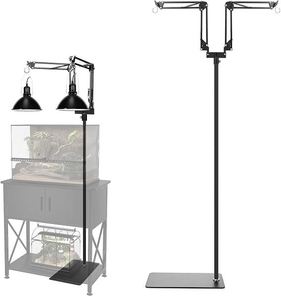 MECESOR Dual Reptile Lamp Stand,15.7-74.3 Inch Height Adjustable Reptile Light Stand,360Rotatable Flexible Arms,Heat Lamp Stand for Reptiles Tank,Terrariums,Amphibian Cages&Plants