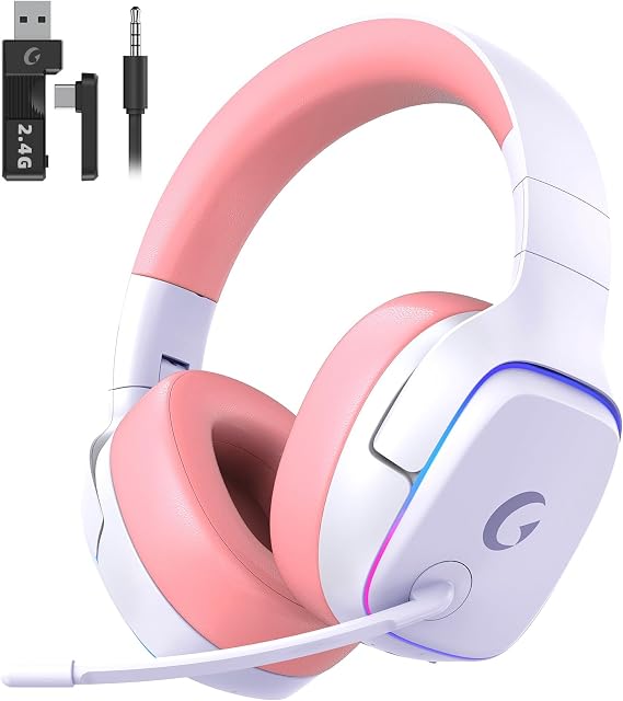Gvyugke Wireless Gaming Headset for PS5 PS4 PC Switch Tri-Mode Pink