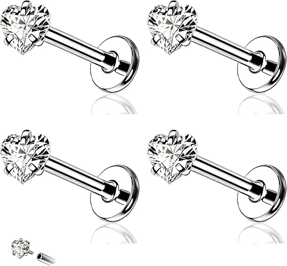 4 Pieces Silver Nose Studs, 16G Nose Piercings Helix Piercing Jewellery Tragus Piercing Jewellery, Conch Piercings Jewellerys Labret Studs Tragus Stud Conch Jewellerys