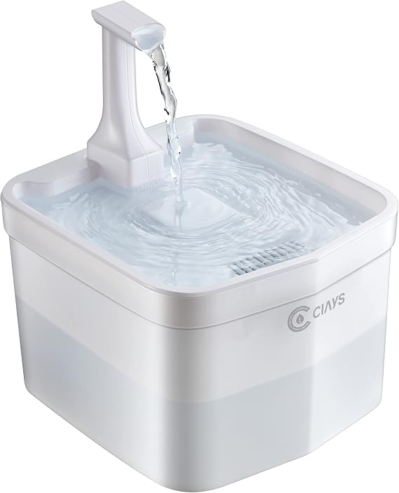 Ciays Pet Fountain, 65oz/1.8L Automatic Cat Water Fountain Dog Water Dispenser with 3 Replacement Filters for Cats, Dogs, Multiple Pets, White
