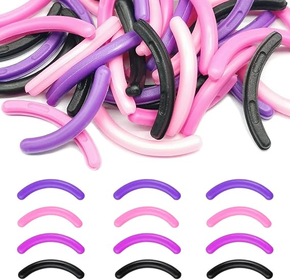 qiipii 40 pcs Eyelash Curler Refills Curler Refill Pads Soft Rubber Curler Replacement Refills Pads for Universal Eyelash Curler with a Clear Storage Box (Black, Purple, Rose Red, Pink * 10)