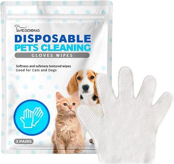 MANON ROSA Pet Bathing Wipes for Dogs Cats - 3 Pairs Disposable Grooming Gloves: Convenient Cleaning Deodorizing Nourishing for Daily Care & Travel