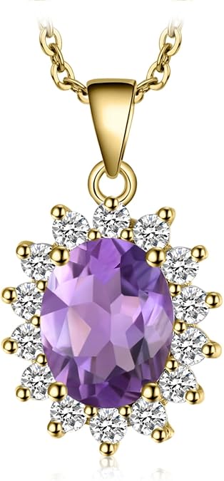 JewelryPalace Princess Diana Kate Middleton Natural Amethyst Citrine Garnet Peridot Topaz Created Ruby Sapphire Simulated Emerald Pendant Necklace for Women, 925 Sterling Silver Gemstone Jewelry Set