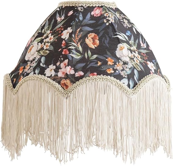 ValueLights | Peony Scalloped Floral Fabric Classic Lamp Shade with Cream Tassels | 300mm Shade Width