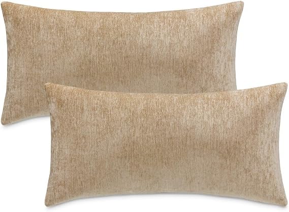 Michael Amini The Smith Gray Chenille Oblong Pillow Set of 2 Soft 100% Polyester Fabric Durable Comfort Decorative for Living Room Couch Bedroom Sofa Accents