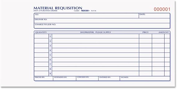 Material Requisition Book, Two-Part Carbonless, 7.88 x 4.25, 50 Forms Total