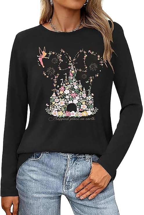 Tewmeu Long Sleeve Shirts For Women Cute Graphic Tee Funny Sweatshirts | Crewneck Womens Graphic Tees,Long Sleeve Tshirts For Women,Cute Cool Tshirts,Teens Girls Girly,For Holidays,Casual Daily Wear