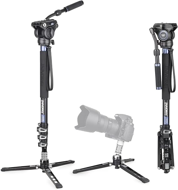 Professional Video Monopod Kit-INNOREL VM70K Including CNC Aluminum Fluid Head, Removable Tripod Base and Flexible Monopod Stand for DSLR,Telescopic,Camera,Camcorders (VM70K)