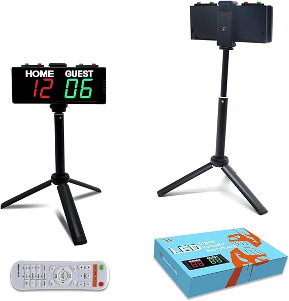 YZ Battery Powered Scoreboard Clock Timer with Buttons, Portable Digital Scoreboard with Remote, Electronic Scoreboard with Stand, Cornhole Score Keeper for Outdoor Yard Games/Shuffleboard/Pickleball