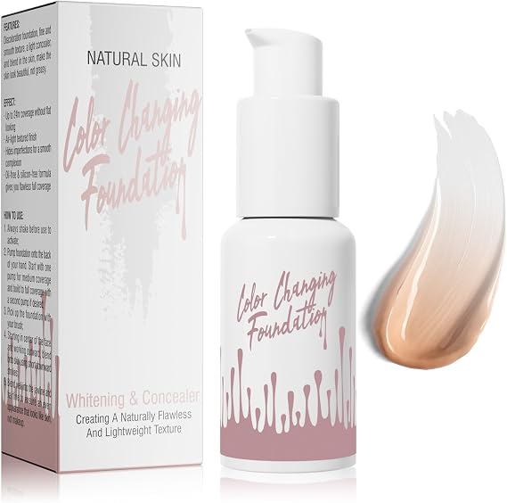 Colour Changing Foundation for Mature Skin, Flawless Warm Skin Tone Foundation, Moisturizing Face Cover Concealer Cream, Liquid Foundation Makeup Base, Poreless, Waterproof, Long Lasting, SPF15, 30ml