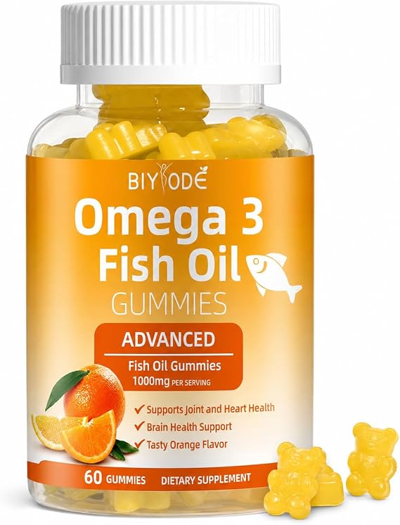 Omega 3 Fish Oil Supplements: Pure 1000mg Omega-3 Gummies Support Heart Joint Eye Brain Immune Health 60 Gummies 30 Day Supply