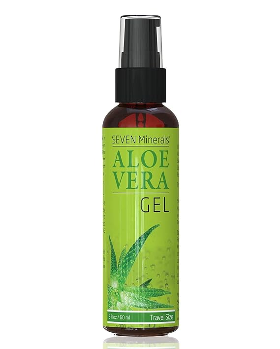 Seven Minerals, Travel Size Aloe Vera Gel with Freshly Cut Pure Organic Aloe - 2 Fl Oz - HighestQuality, Texas grown, Vegan, Unscented, 98.7% Organic Ingredients - For Face, Skin, Hair (2 Fl Oz)