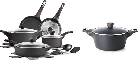 SENSARTE 14 Pcs Non Stick Kitchen Cooking Set with Frying Pans Set & Saucepan, Nonstick Stock Pot with Lid, 4.5QT Soup Pot Casserole Pot