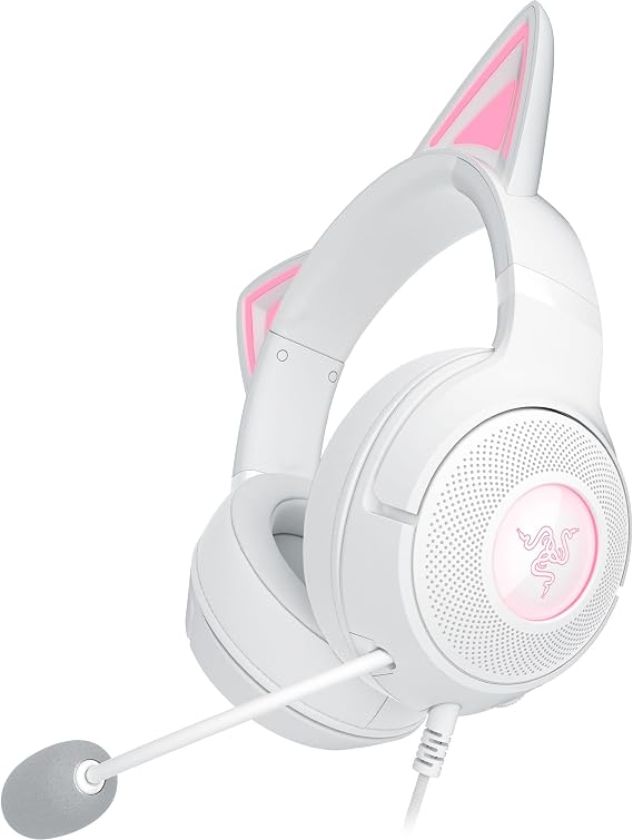 Razer Kraken Kitty V2 - Oyun ve yayın için Kitty Kulaklı Kablolu RGB Kulaklık (325 g, TriForce 40 mm Sürücüler, HyperClear Kardioid Mikrofon, Surround Ses) Beyaz