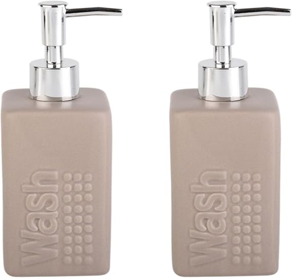 Banyo Setİ Seramİk Sivi Sabunluk 2 Adet Bej Modern 7x7x17cm 300ml