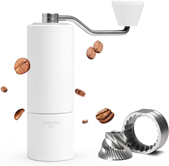 TIMEMORE C2S Manual Coffee Grinder, 36 Levels of Coarseness Adjustment, Lightweight, Energy Saving, Portable, Easy to Clean, Stainless Steel Coffee Mill, White Brush Included