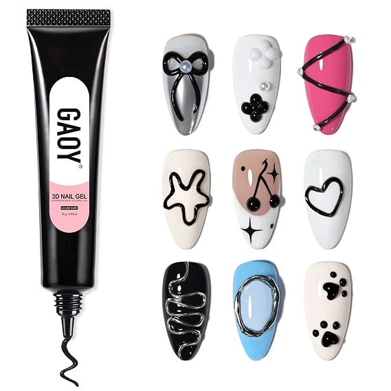 GAOY 15g Black 3D Nail Gel for Nail Art, 3D Sculpting Gel, No Wipe