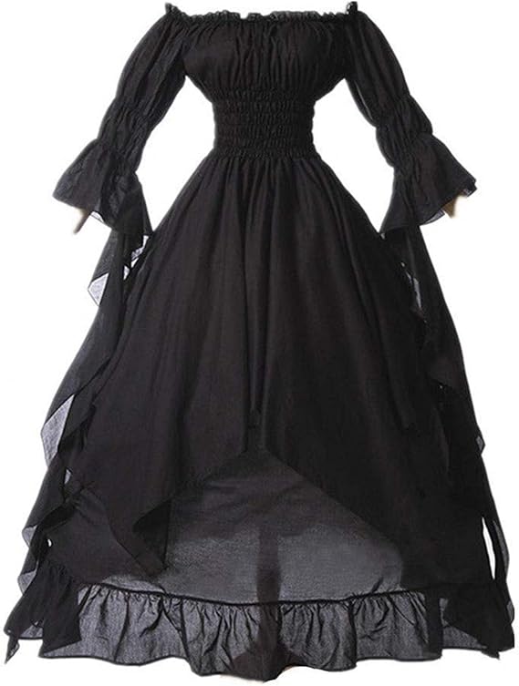 Womens Victorian Dress Vintage Medieval Costume Puff Sleeve Cold Shoulder High Low Princess Renaissance Costumes
