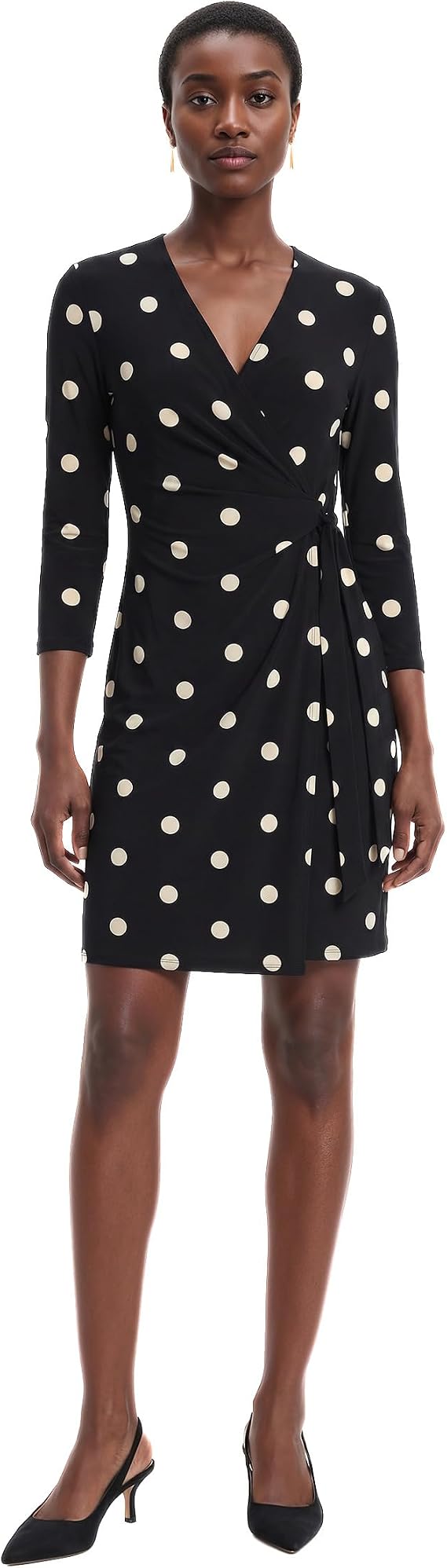 Anne Klein Women's Long Sleeve Polka Dot Jersey Wrap Dress