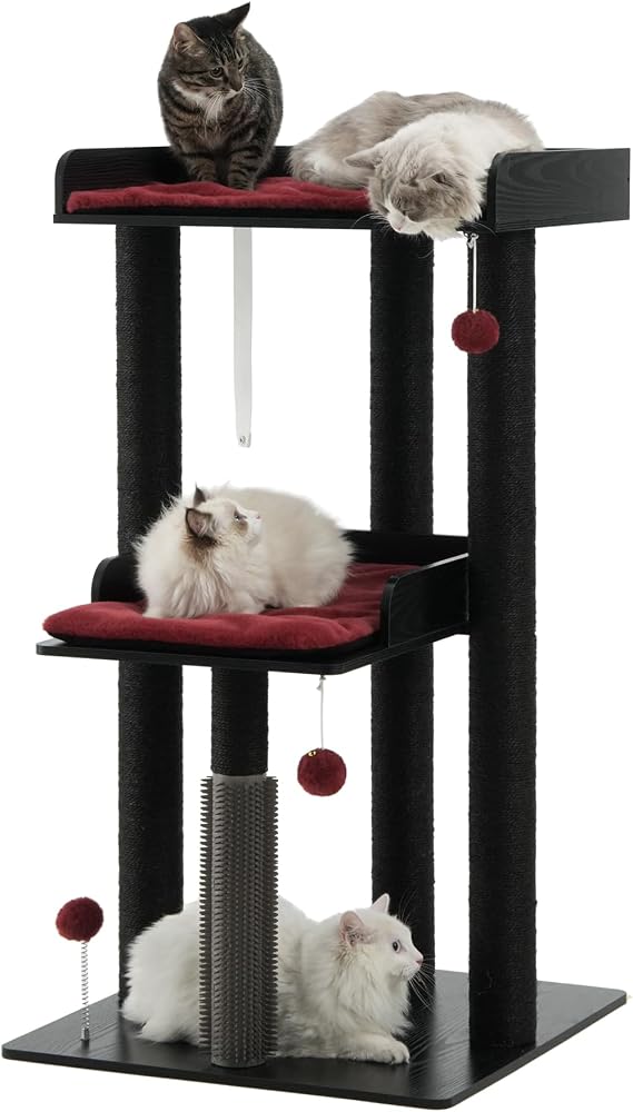 FourFurPets 111cm モダン キャットツリー キャットタワー 大型猫用 ウッドキャットツリー