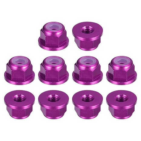 uxcell Nylon Insert Hex Lock Nuts, 10pcs - M3 x 0.5mm Aluminum Alloy Self-Locking Nut, Anodizing Flange Lock Nut for Fasteners (Purple)