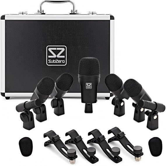 SubZero 7 Piece Drum Microphone Set with Case and Clamps