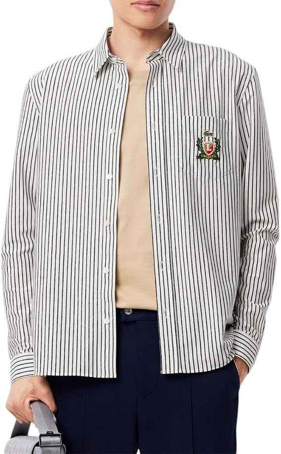 Lacoste Men's Regular Fit Long Sleeve Button Down Stripe Shirt