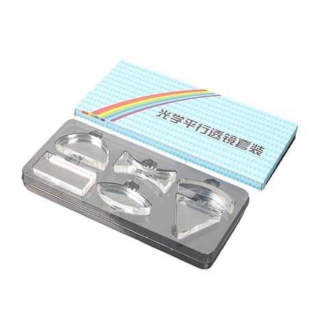 6Pcs Optics Lens Set Triangular Semicircular Rectangle Concave Biconvex Lens for Teaching Physics, Refracted Light Multifunctional Optical Reflection Tool