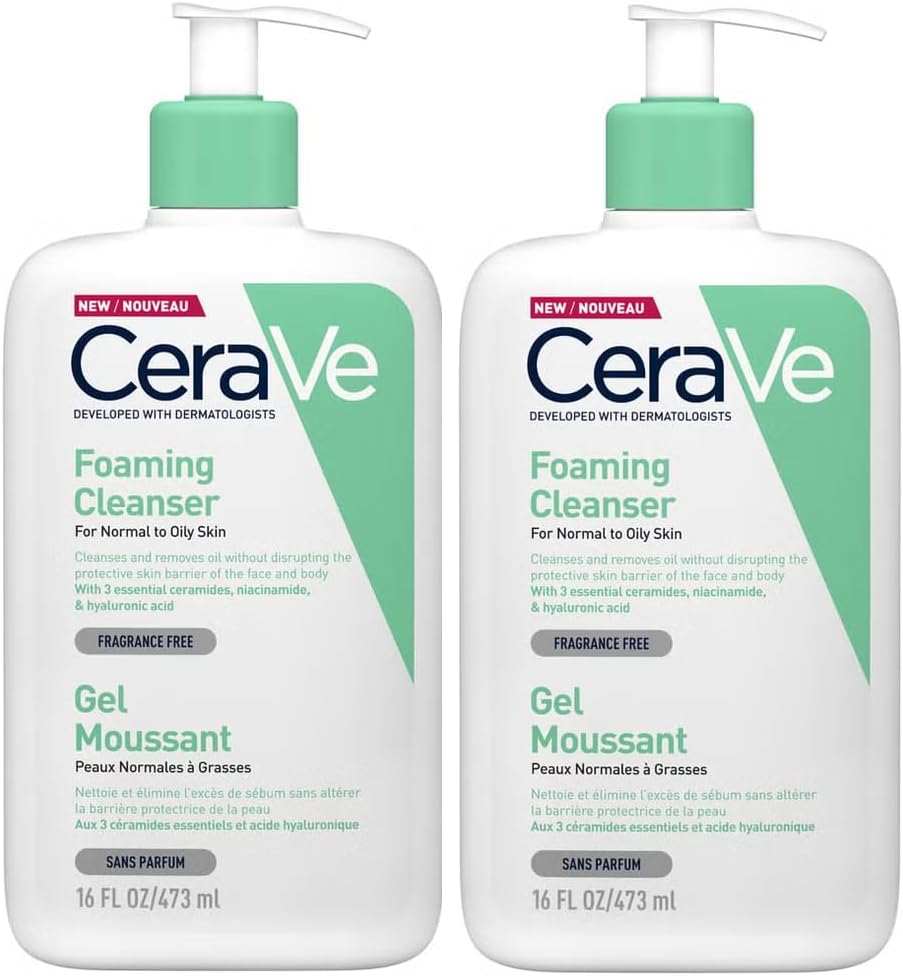 Cerave Foaming Cleanser Duo Pack – With Hyaluronic Acid, Niacinamide & 3 Essential Ceramides – Daily Face Wash for Normal to Oily Skin 473ml x 2