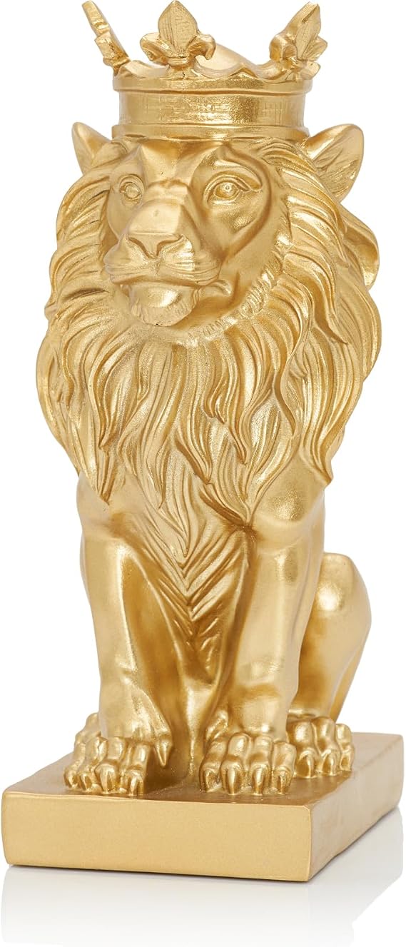 9 inch Vintage Royal King Crown Lion Statue for Home Office Decor