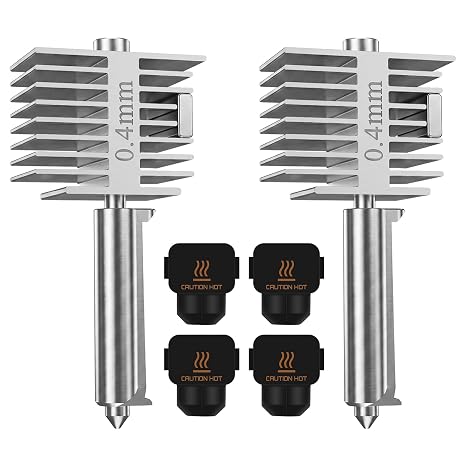 2-Pack 0.4mm Hotend 2.0 Upgrade for Bambu Lab A1 / A1 Mini, All-Metal Stainless Steel Print Head with 2 Silicone Socks & Nozzle Brush