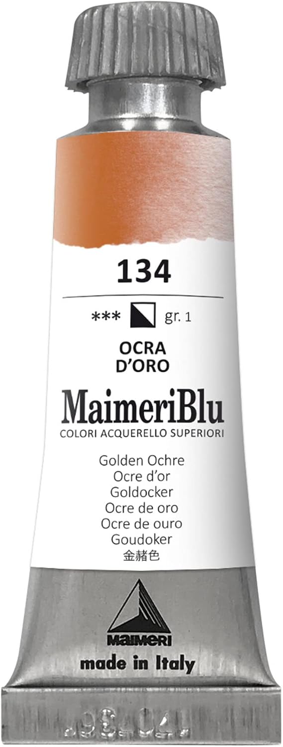 MaimeriBlu 12ml Single-Pigment Watercolor Paint - Golden Ochre PY43 Professional Watercolor Paint - Lightfast and Transparent Watercolor Paint Tube for Artists