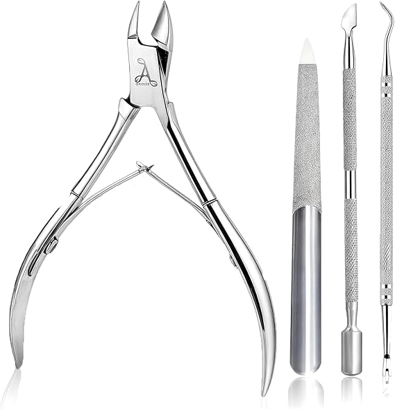 4 Set Cuticle Pusher and Cuticle Nipper Professional Cuticle Remover Tool Set Multi-Purpose Stainless Steel Cuticle Clippers for Manicure and Pedicure