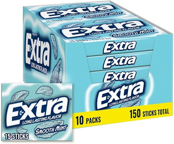 Extra Smooth Mint Sugarfree Gum 15 Count Pack of 10