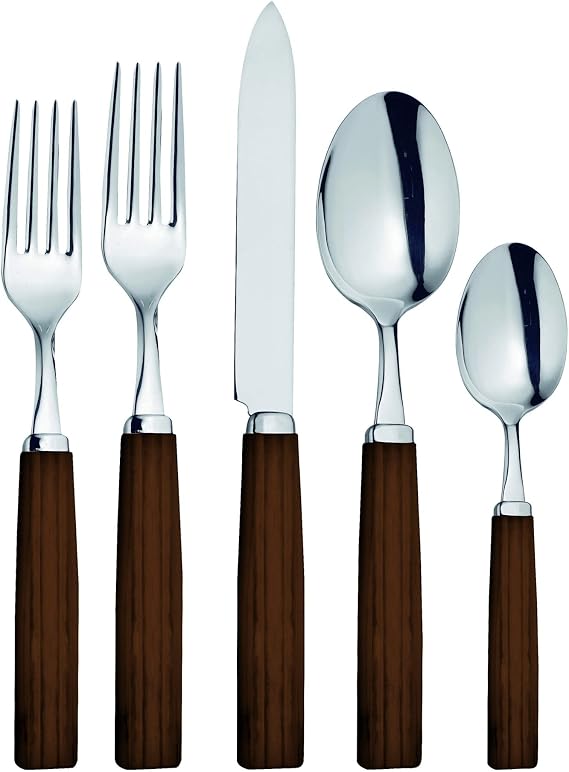 Broggi Dakar Acacia 20 Piece Stainless Flatware Set, Service for 4, Includes Storage/Gift Box