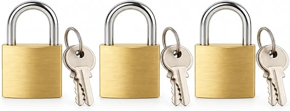 Mini Brass Padlocks with Keys, 20 mm, 3 Pack
