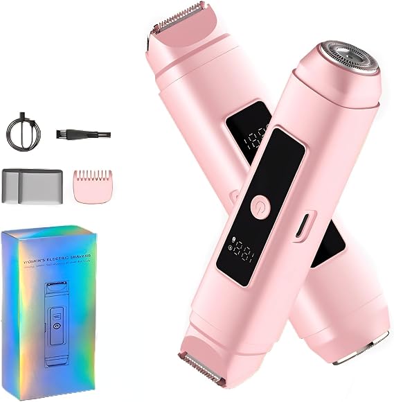 Electric Bikini Trimmer for Women, Razor & Shaver with Dual Heads, IPX7 Waterproof with LED Display, Electric Lady Shaver for Underarm Body Leg Face