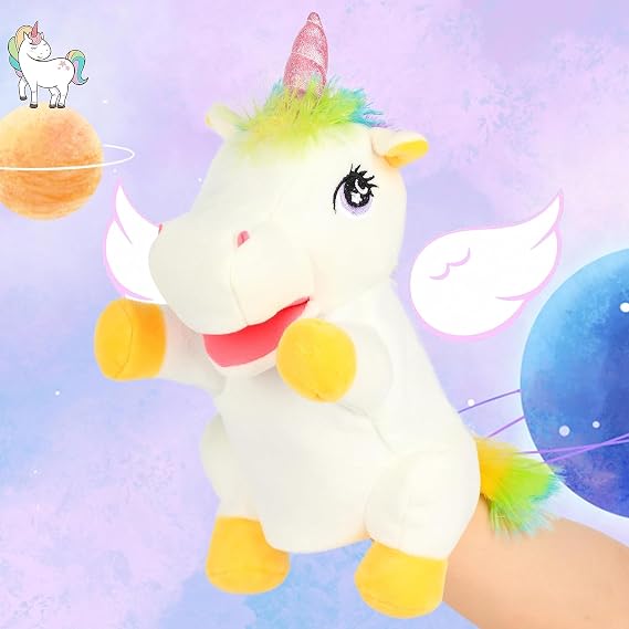 Plush Hand Puppet Stuffed Animal Toy Open Movable Mouth Creative Role Play Storytelling Plushies Gifts for Kids Toddlers Birthday Christmas，Unicorn
