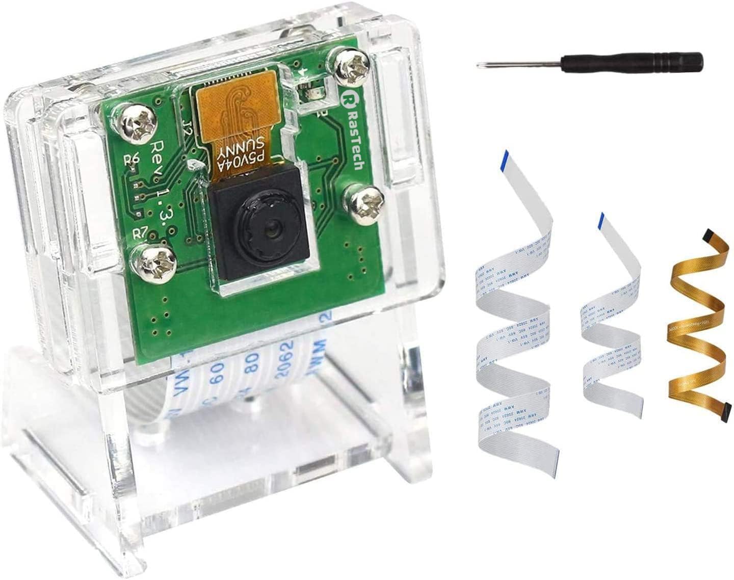 RasTech Raspberry Pi Camera Module 5 MP 1080p Sensor OV5647 Webcam Camcorder Module with 1 Clear Stand and 3 Ribbon Cables for Raspberry Pi 4 Model ABAB, Pi 2B3B, Pi 3 B, Zerow2w