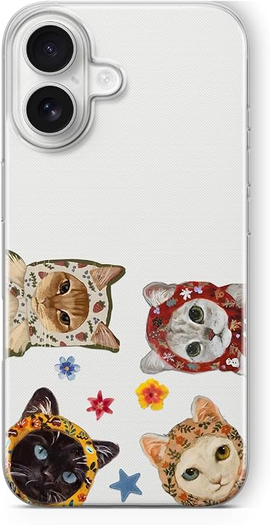 iPhone 17 ile Uyumlu Sevimli Kediler Desenli Şeffaf Telefon Kılıfı