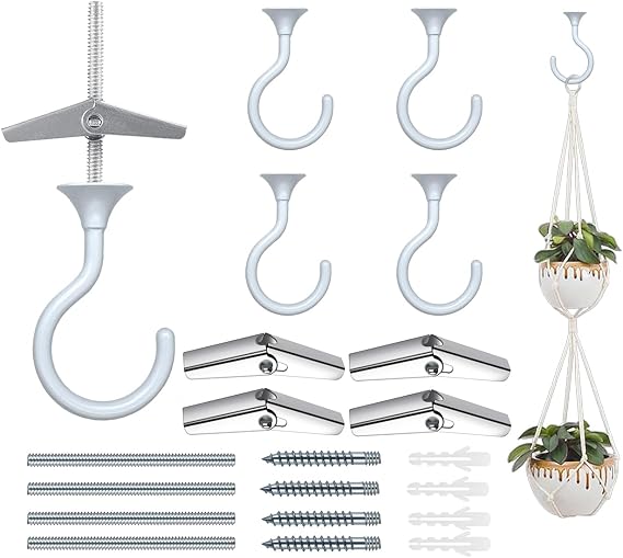 Heavy Duty Ceiling Hooks for Hanging Plants 4 Pack (White)