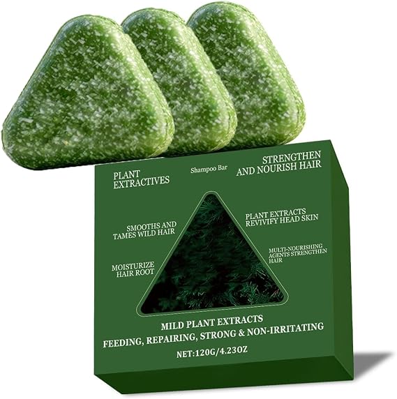 Nature Triangle Shampoo Bar, Usman Grass Shampoo Bar, Seven Green Soap Shampoos, Volumizing & Oil Control, Strengthens Hair, Travel-Friendly, for Women and Men，3