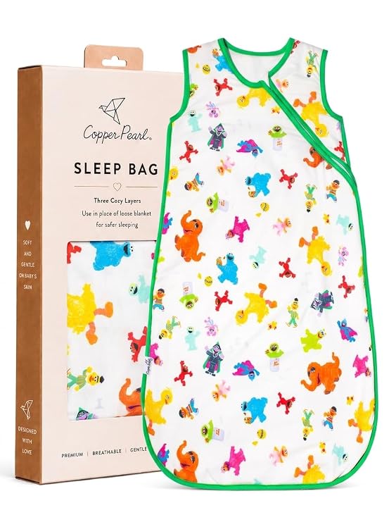 Copper Pearl Baby Sleep Sack, Sesame Friends - 1.0 TOG All-Season Wearable Blanket for 0-6 Months, Sleeveless Sleep Sack for Baby Boy or Girl