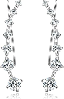 Moissanite Earring for Women 7 Moissanite Ear Cuffs Crawler Earring 925 Sterling Silver Hypoallergenic Climber Earrings Jewelry Gifts