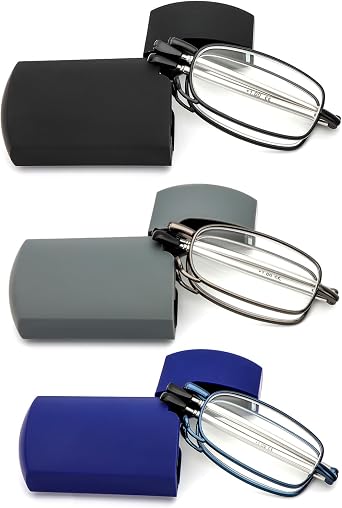 REAVEE 3 Pack Folding Reading Glasses for Men Women, Blue Light Blocking Computer Readers Spring Hinge with Small Case