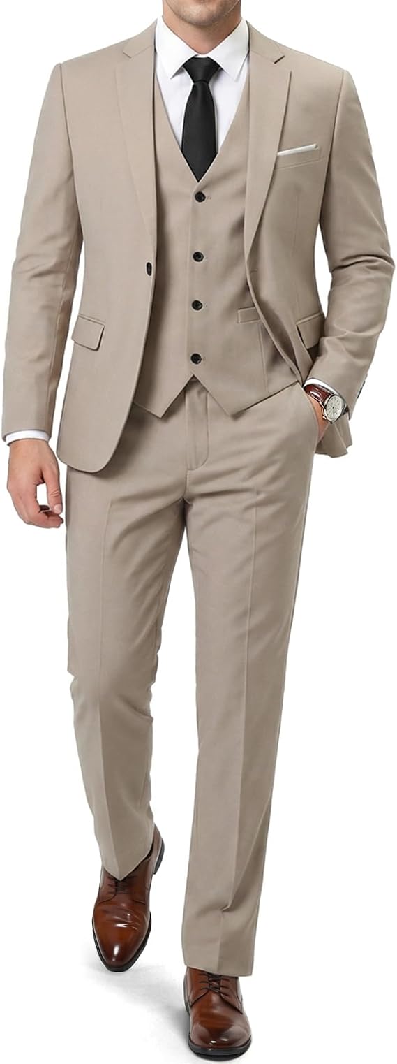 EastSide Men's Slim Fit 3 Pieces Suit, One Button Blazer Set, Jacket Vest & Pants