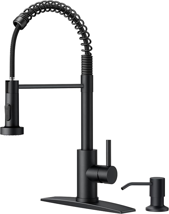 FORIOUS Black Kitchen Faucet with Soap Dispenser, High Arc Single Handle