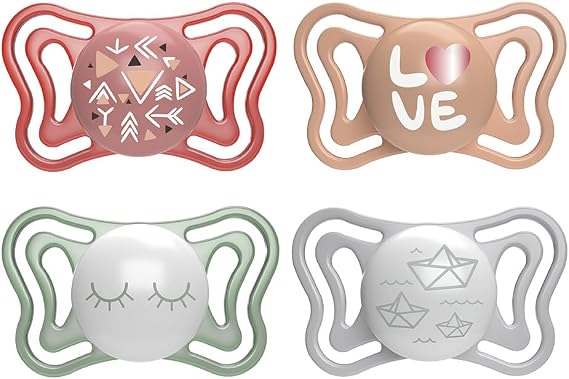 Chicco PhysioForma Pacifier, Light Pacifier 16-36 M, Soft Silicone Nipple, Supports Physiological Breathing and Promotes the Correct Development of the Mouth, 4 Pieces, Assorted Colours Pink and